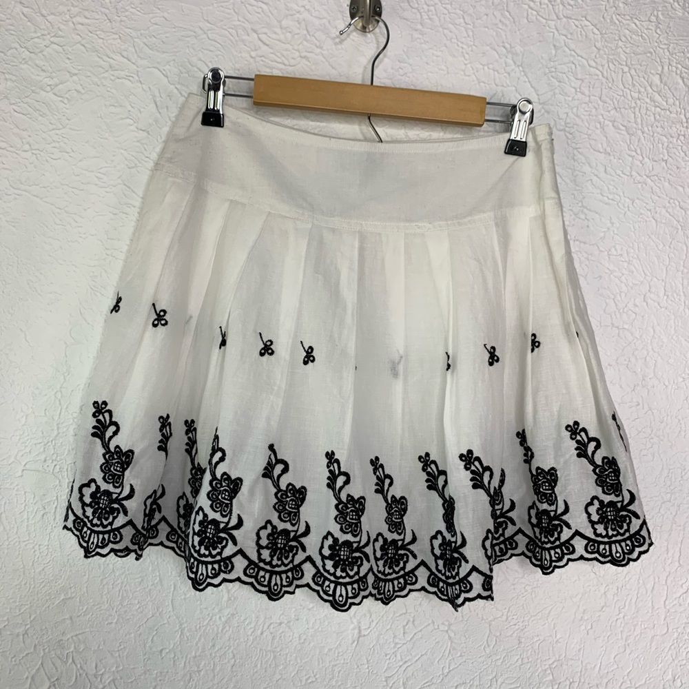 Maude White & Black Floral Embroidered Skirt